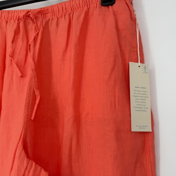 Calypso St. Barth Linen Coral Drawstring Wide Leg Lounge Pants Women's M NEW - Picture 1 of 7